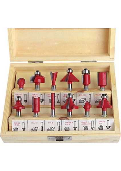 12 Parça Freze Uç Takımı Ahşap Oyma Ağaç Delme Çantalı Set 6 mm