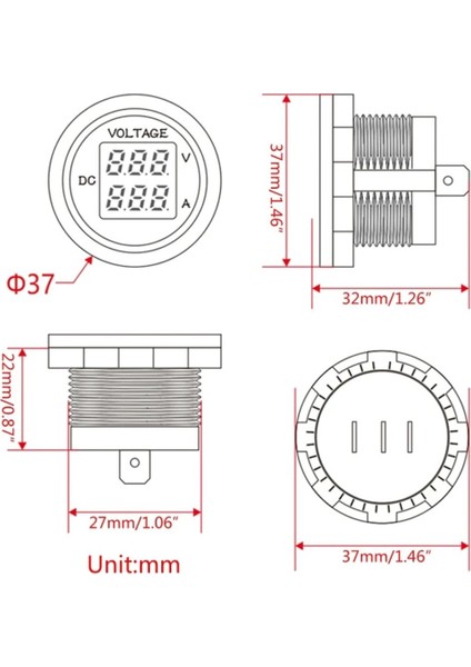 DC12V/24V Dijital Voltmetre Ampermetre