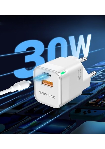 Qbic Pd 30WATT Gan Hızlı Şarj Aleti, A + C Girişli, Beyaz