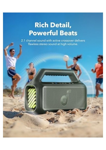 Boom 2 Bluetooth Hoparlör, 24 Saat Çalışma Süresi, 80W, Rgb, 2.1 Stereo, Ipx7, Bassup 2.0, Özelleştirilebilir Eq, Yeşil