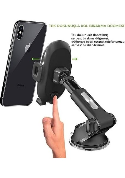 Vantuzlu Uzayabilen Havalandırma Torpido ve Cam Için Araç Içi Telefon Tutucu - Esnek Kavrama, 360 Derece Dönebilme