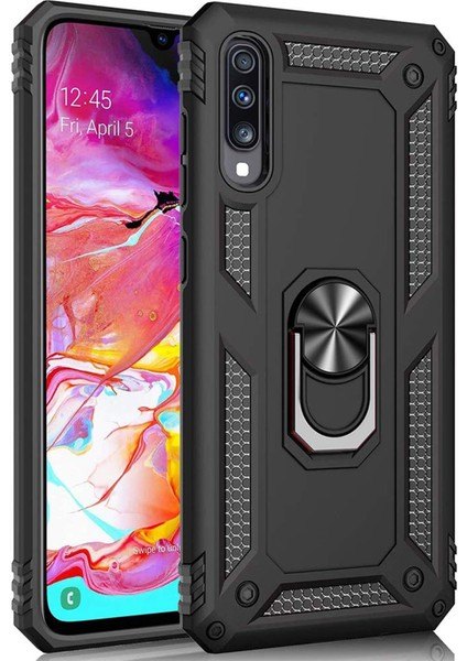 Samsung Galaxy A70 Için Kılıf Military Ring Holder Siyah [galaxy A70 ile Uyumlu Kılıf - Siyah]