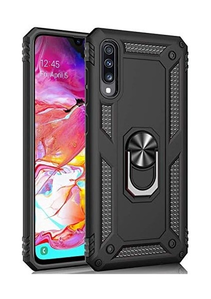 Samsung Galaxy A70 Için Kılıf Military Ring Holder Siyah [galaxy A70 ile Uyumlu Kılıf - Siyah]