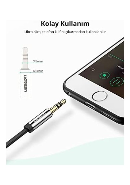 90 Derece Dik Açılı 3.5mm Flat Aux Ses Kablosu 1.5 Metre