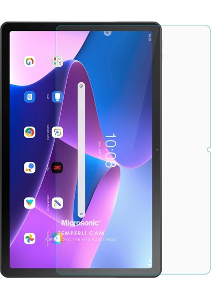 Lenovo Tab M10 Plus 3.nesil 10.6`` (TB-125F-TB-128F) Tempered Glass Cam Ekran Koruyucu [tab M10 Plus 3.nesil ile Uyumlu Ekran Koruyucu - Şeffaf]