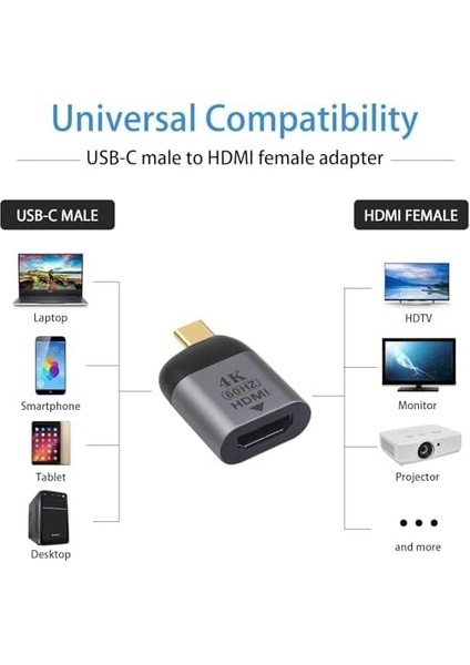 C - HDMI Adaptörü, USB Type C Adaptörü, 4K@60HZ MacBook Pro/macbook Air/ipad Pro/pixelbook/xps/samsung Galaxy Uyumlu (Thunderbolt 3 Bağlantı Noktalarıyla Uyumludur)
