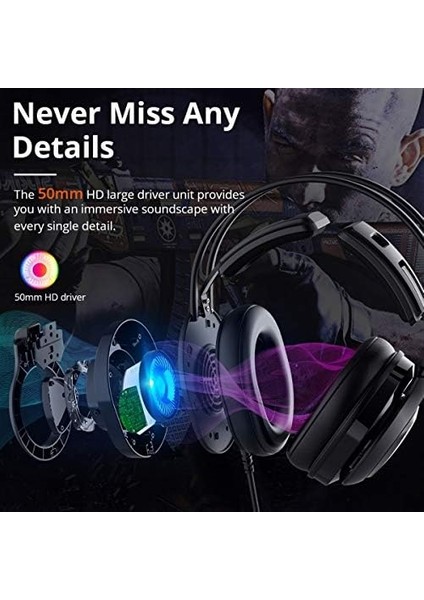 Glary 7.1 Mikrofonlu Rgb Oyuncu Kulaklığı, Siyah