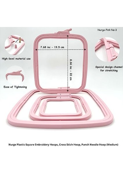 Pembe Orta (No:3) Plastik Kare Nakış Kasnağı, Çapraz Dikiş Çemberleri, Zımba Iğne Halkası, Kendin Yap El Işi Dikiş, Abs Plastik Nakış Çemberleri