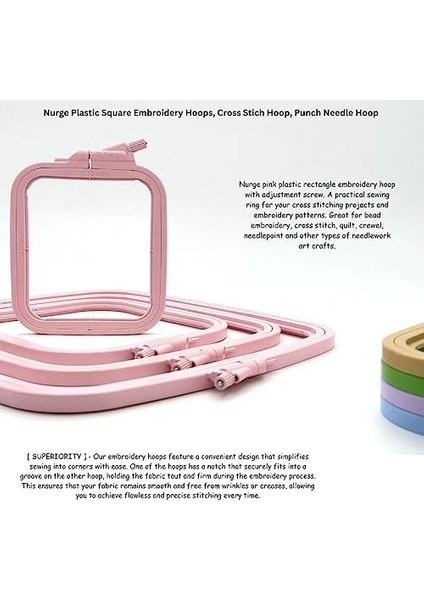 Pembe Orta (No:3) Plastik Kare Nakış Kasnağı, Çapraz Dikiş Çemberleri, Zımba Iğne Halkası, Kendin Yap El Işi Dikiş, Abs Plastik Nakış Çemberleri