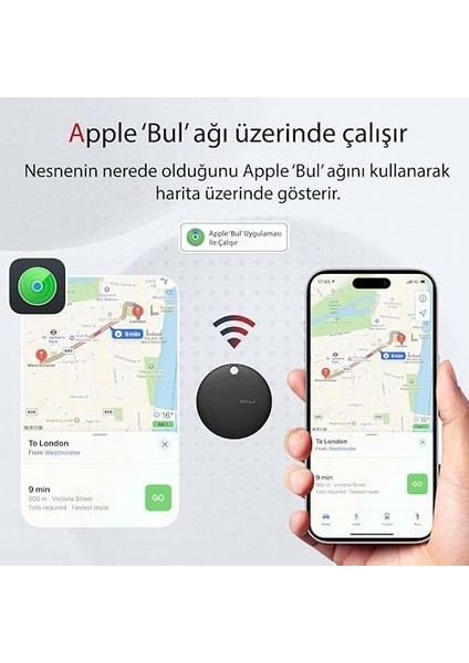 Mitag Airtag (Sadece Apple Uyumlu) Konum Takip Cihazı, Mfı Sertifikalı, 3'lü Paket, Siyah