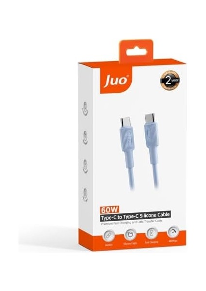 60W USB Type-C To Type-C Silikon Hızlı Şarj ve Data Kablosu Mavi 1 Metre
