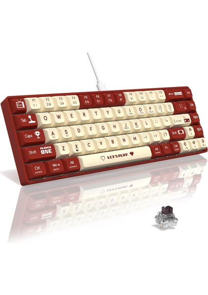 AK680 65% Kablolu Hotswap Mekanik Oyun Klavyesi,68 Tuşlu Taşınabilir Anti-Ghosting Klavye,gökkuşağı Arkadan Aydınlatmalı Programlanabilir,eva Sandviç,ergonomik,kahverengi Anahtar-Kırmızı