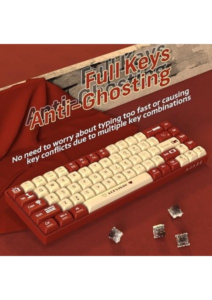 AK680 65% Kablolu Hotswap Mekanik Oyun Klavyesi,68 Tuşlu Taşınabilir Anti-Ghosting Klavye,gökkuşağı Arkadan Aydınlatmalı Programlanabilir,eva Sandviç,ergonomik,kahverengi Anahtar-Kırmızı