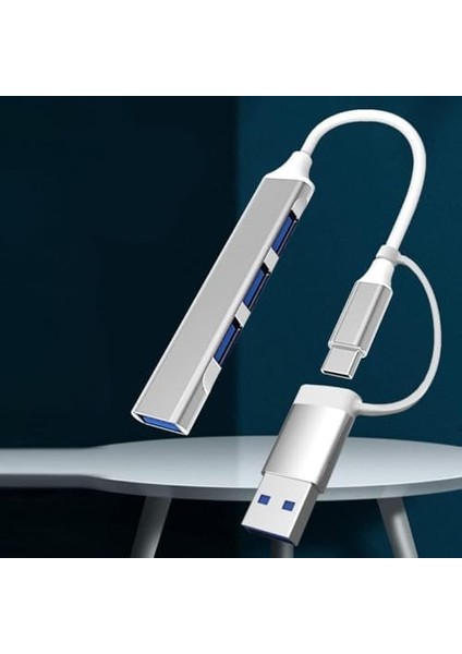 4 Port'lu Bağlantı Istasyonu Ultra Ince USB Bölücü Type-C Tipi Çoklu Arayüz Adaptörü Multi USB Çoklayıcı