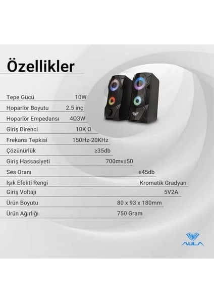 N-301 10W Masaüstü Rgb Gaming Oyuncu Pc 1+1 Speaker Hoparlör