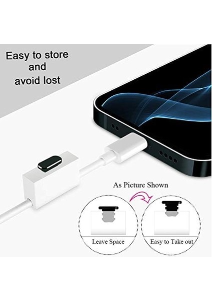 Metal Toz Önleyici Fiş iPhone 14 13 12 11 x Xs Xr 8 7 Se Mini Plus Pro Max iPad Airpods ile Uyumlu, 2'li Paket Yıldırım Şarj Portu Kapak Koruyucuları Fiş Tutucu ve Saklama Kutusu (Siyah)