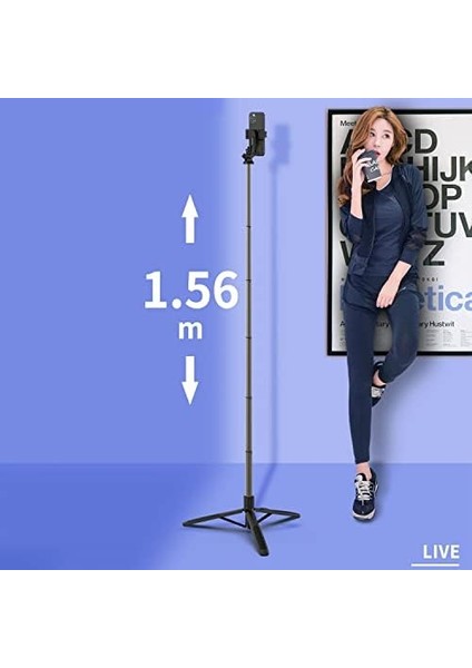 Q6 Katlanabilir Çok Fonksiyonlu Selfie Tripod Vlog Uzaktan Kumandalı 4 In 1 Android Ios