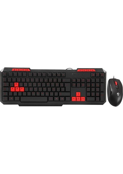 KM-6825 Siyah USB Kırmızı Tuşlu Türkçe Multimedia Klavye + Mouse Set