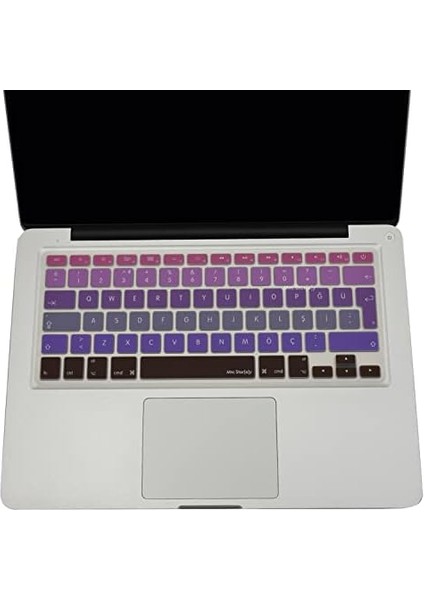 Macbook Air Pro Klavye Koruyucu (Türkçe Q) Ombre (Eski USB Li Model 2008/2017 Yılı) ile Uyumlu Pembe Mavi