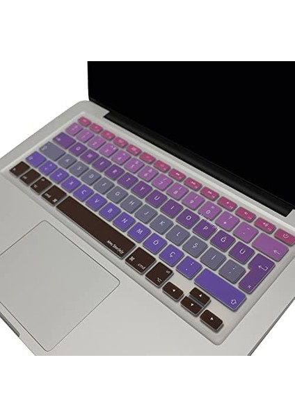 Macbook Air Pro Klavye Koruyucu (Türkçe Q) Ombre (Eski USB Li Model 2008/2017 Yılı) ile Uyumlu Pembe Mavi