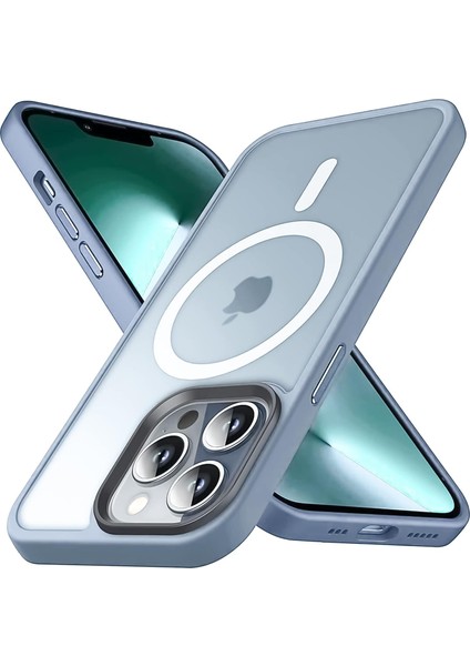 Iphone 13 Pro Magsafe ile Uyumlu Arkası Mat Şeffaf Polikarbonat Kenarları Güçlendirilmiş Silikon Parmak Izi Tutmayan Premium Kılıf (Sierra Mavi)