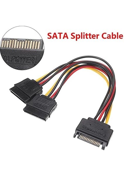 4426 Sata 15 Pin Dişi Erkek 2 Port Çoklayıcı Kablo Splitter HDD Bağlantı Kablosu