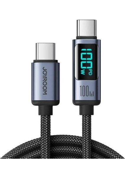 S-CC100A16 Prism Serisi 100W Tip-C'den Tip-C'ye Şarj Veri Kablosu Dijital Ekranlı, 1.2