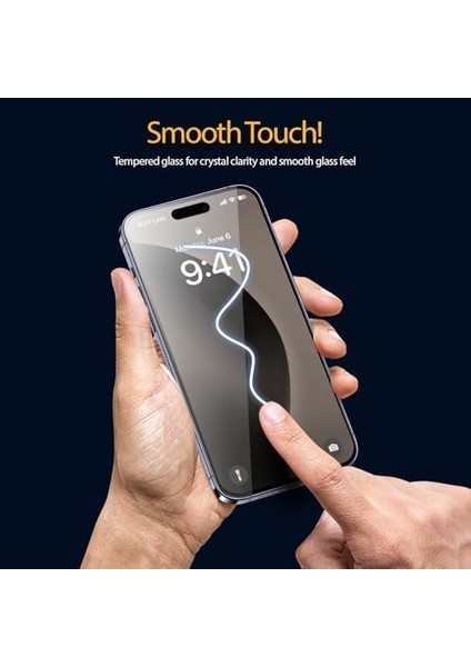 Labs iPhone 16 Serisi ile Uyumlu 5d Easyfit 2 Adet Kolay Uygulama Aparatlı Ekran Koruyucu Temperli Cam, iPhone 16 Pro Max, Şeffaf