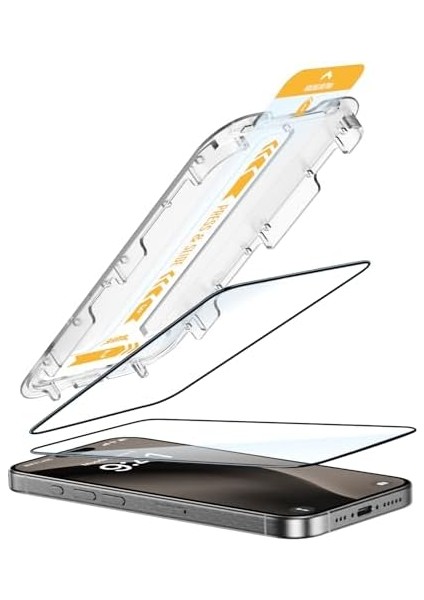 Labs iPhone 16 Serisi ile Uyumlu 5d Easyfit 2 Adet Kolay Uygulama Aparatlı Ekran Koruyucu Temperli Cam, iPhone 16 Pro Max, Şeffaf