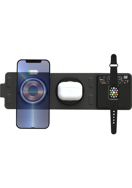 Labs BL36 5W 3in Manyetik Magsafe Uyumlu Katlanabilir Hızlı Kablosuz Şarj Istasyonu, Gri
