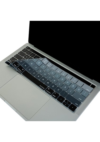 Macbook Pro Klavye Koruyucu Touchbarlı (Us To Tr) Ombre A1706 A1989 A2159 A1707 A1990 Uyumlu Siyah Gri