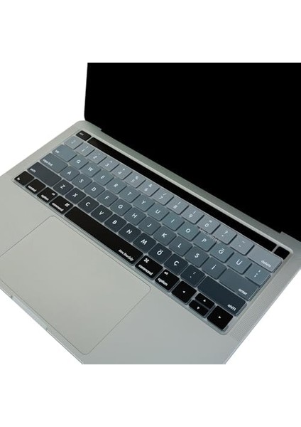 Macbook Pro Klavye Koruyucu Touchbarlı (Us To Tr) Ombre A1706 A1989 A2159 A1707 A1990 Uyumlu Siyah Gri