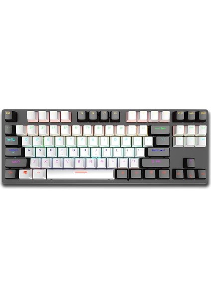Len K550 Kablolu Rgb Mekanik Oyuncu Klavye - 87 Tuşlu, Ergonomik Tasarım, LED Işıklı, 150CM Kablo, Bilgisayar Pc Için, Siyah-Beyaz, Kırmızı Switch