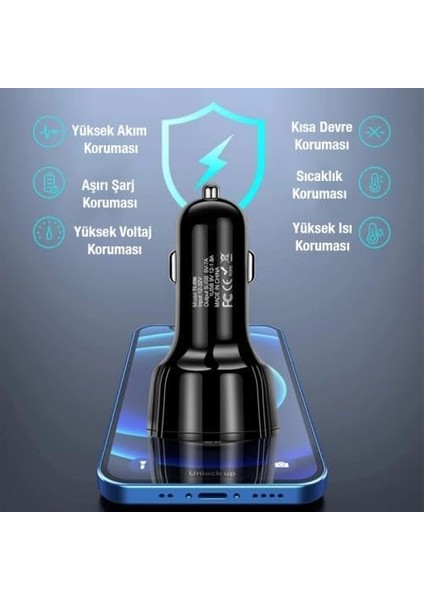 35W Araç Şarj Istasyonu Qc3.0 5 Port Araç Şarj Çoklayıcı Araç Içi Çakmaklık Şarj Akım Korumalı