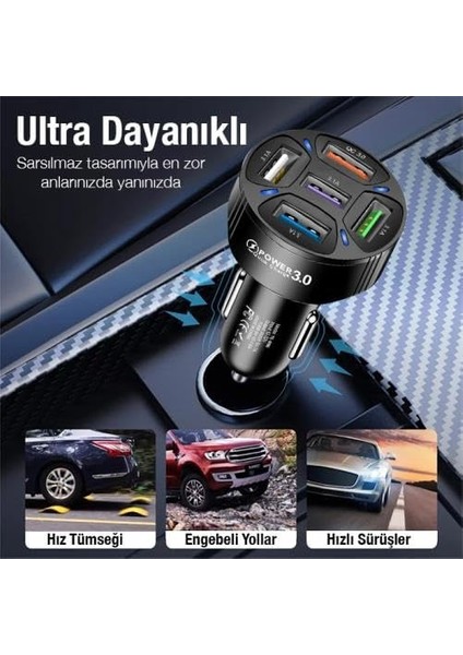 35W Araç Şarj Istasyonu Qc3.0 5 Port Araç Şarj Çoklayıcı Araç Içi Çakmaklık Şarj Akım Korumalı