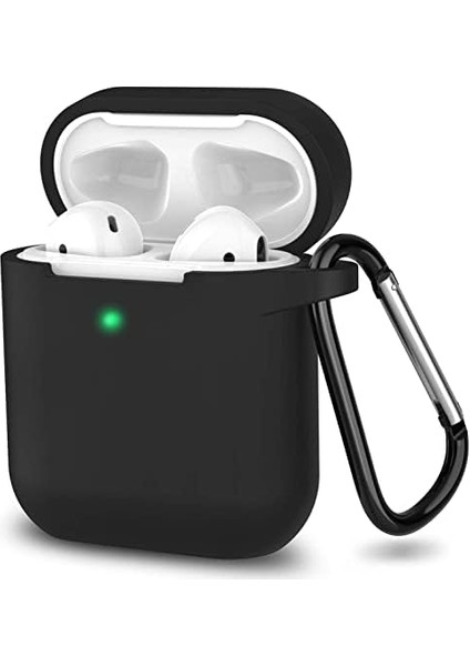 Apple Airpods 2.nesil Kılıf, Tam Koruyucu Özellikli Yumuşak Silikon Airpods Aksesuar Kılıf Apple ile Uyumlu Airpods,kadın Erkek, Anahtarlıklı Kablosuz ve Kablolu Şarj Özellikli Kılıfı, Siyah