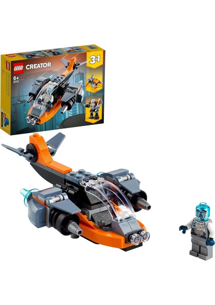 Creator 3 Ü 1 Arada Siber Insansız Hava Aracı 31111-6 Yaş ve Üzeri Çocuklar Için Siber Insansız Hava Aracı, Siber Robot ve Siber Motosiklet Içeren Yaratıcı Oyuncak Yapım Seti (113 Parça)