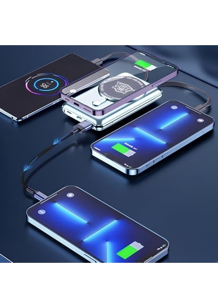 Labs BP11 10000 Mah Magsafe Uyumlu Dahili Kablolu Taşınabilir Manyetik Powerbank (Mavi)