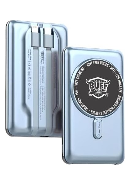 Labs BP11 10000 Mah Magsafe Uyumlu Dahili Kablolu Taşınabilir Manyetik Powerbank (Mavi)
