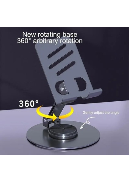 Trend Yüksek Kaliteli Metal Stand Katlanabilir ve Ayarlanabilir 360 Derece Dönebilen Tablet Standı Telefon Tutucu Masa Üstü Gri Stant