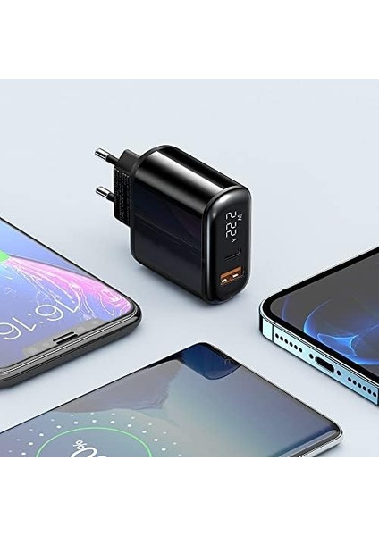 CH-7170 Pd 3.0 20W 1xusb 1xtype-C Girişli LED Göstergeli Şarj Adaptörü-Siyah