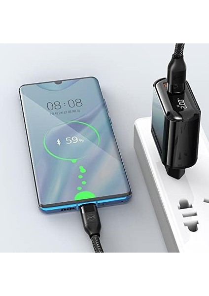 CH-7170 Pd 3.0 20W 1xusb 1xtype-C Girişli LED Göstergeli Şarj Adaptörü-Siyah