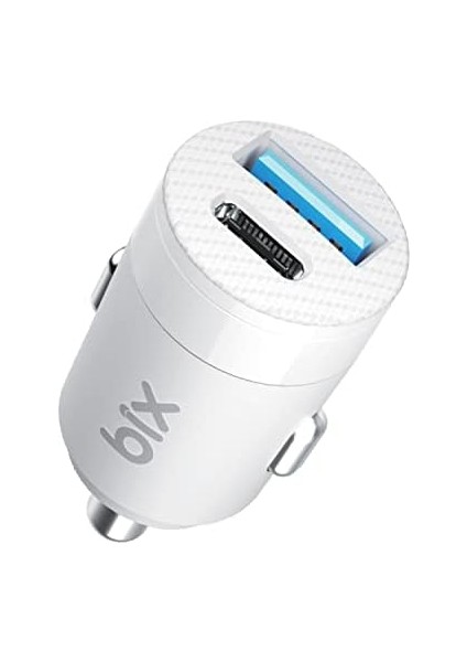 BXAC65C 65W Pd Type-C & 18W Usb-A Girişli Çift Portlu Hızlı Şarj Özellikli Araç Içi Şarj Cihazı Beyaz