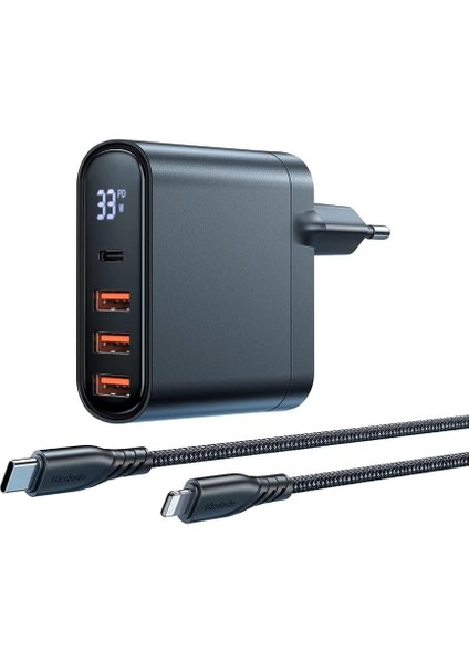 CH-2251 33W 4 Port Dijital Göstergeli Hzılı Şarj Cihazı Pd Kabl