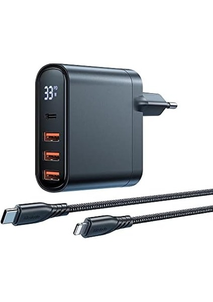 CH-2251 33W 4 Port Dijital Göstergeli Hzılı Şarj Cihazı Pd Kabl