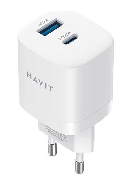 UC30 33W Gan Teknoloji Hızlı Şarj Adaptörü - Type-C ve USB Qc3.0 (Beyaz)