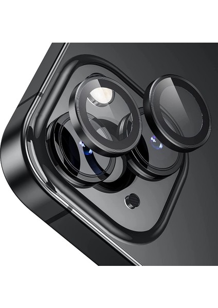 Labs iPhone 15/15 Plus, 9h Safir Cam Kamera Metal Lens Koruyucu, Bllk, Siyah
