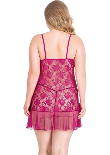 Aria's Closet Büyük Beden Vişne Kısa Tül Gecelik