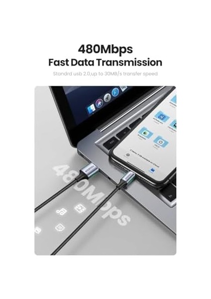 Mfi Lisansli Usb-A & Lightning Örgülü Data ve Şarj Kablosu, 2 Metre, Beyaz
