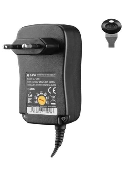 SL-129C 3V/4,5V/5V/6V/7,5V/9V/12V 2A 24W (5.5 * 2.1) 8 Uçlu Adaptör